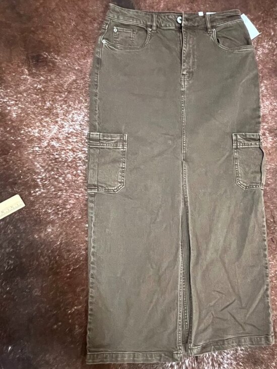 STS Blue Maddie Maxi Denim Skirt Olive Green 28 - Picture 2 of 9